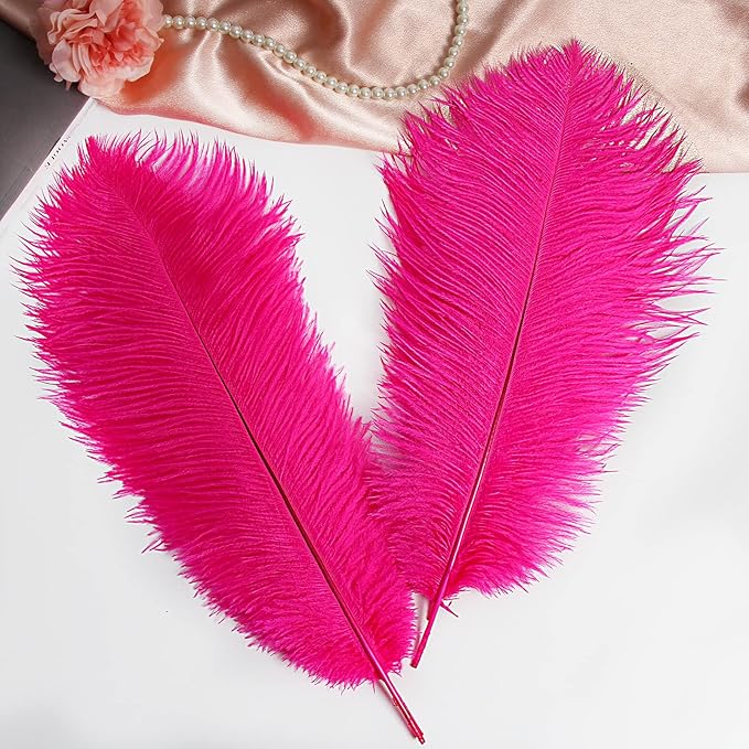 THARAHT Hot Pink Ostrich Feathers 12pcs Large Natural Bulk 12-14Inch 30cm-35cm for Wedding Party Centerpieces Easter Gatsbi and Home Decoration Feathers