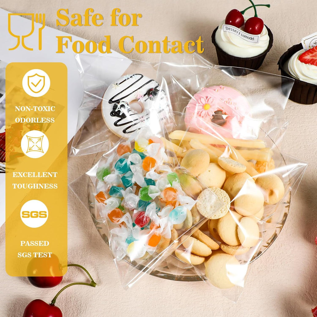 Miraclekoo100Pcs 4-1/2 x 6-1/2 Self Sealing Cello Cellophane Bags Clear Plastic Sleeves - Fit A4 Envelope 4X6 Photos Cards Toploaders Prints Treats Cookie Candy