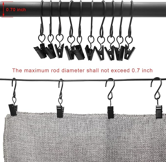 Stainless Steel S Hooks Curtain Clips, 50 Pack Hanging Party Lights Clips, Hangers Gutter Photo, Art Craft Display, 3 Inch Long, Black