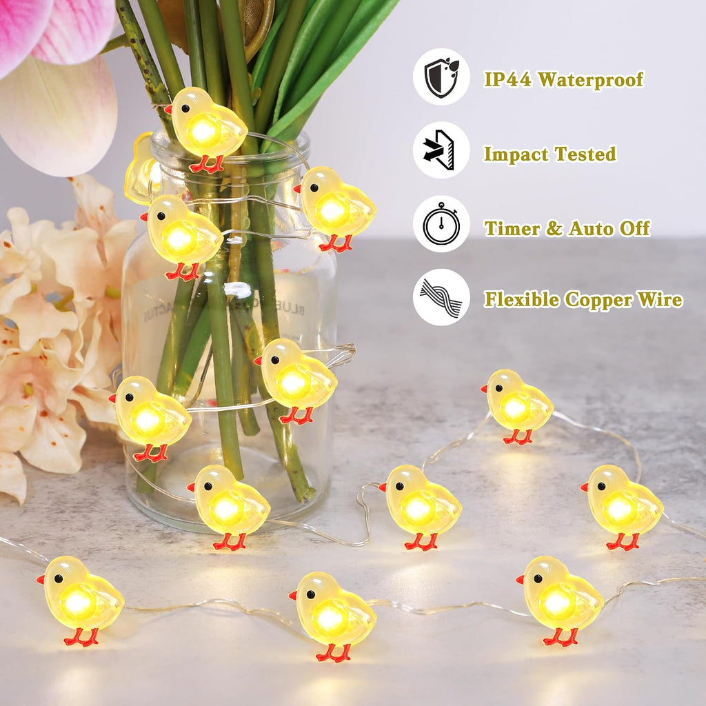 Impress Life Chicken String Lights, 10ft 30 LED Cute Fairy Lights Battery Operated & USB Powered, Remote & Timer Indoor Outdoor Decor Lights for Home Garden Bedroom