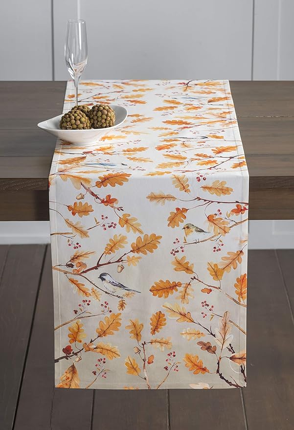Maison d' Hermine Table Runner 100% Cotton Single Layer Table Runners 36 inches Long for Thanksgiving Christmas Decorations Home Kitchen Dining Party Wedding (Oak Leaves, 14.5" x 36")