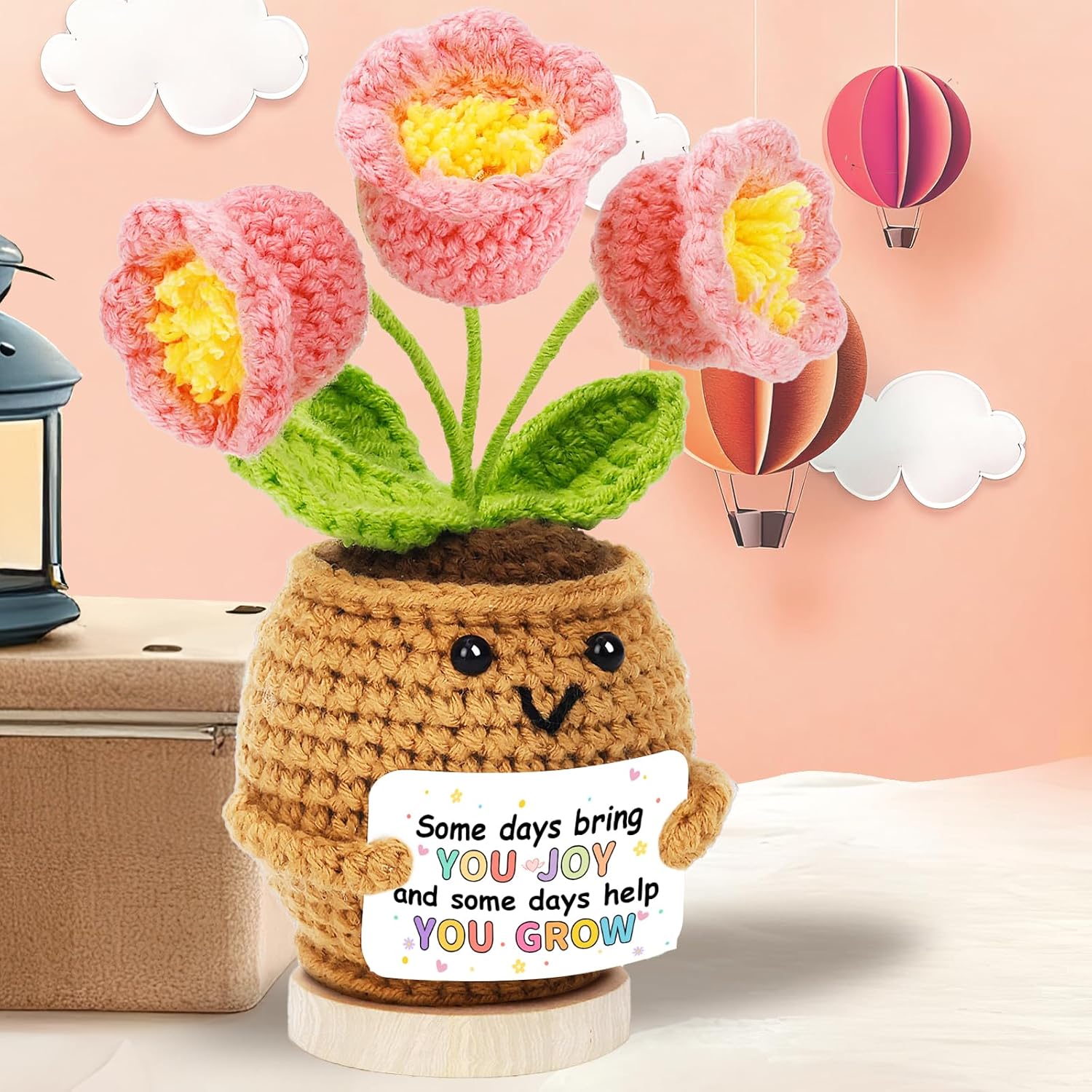 Hoedia Handmade Positive Flower Crochet - Inspirational Gift for Women Coworkers Teens Friend Sister - Cute Cheer Up Mother’s Day Easter,Birthday,Retirement,Goodbye Gifts