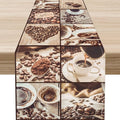 Coffee Theme Table Runner, Rustic Farmhouse Coffee Cup Latte Cappuccino Tea Party Cafe Table Center Decor for Home Kitchen Dining Patio Holiday Party Indoor Outdoor Table Decorations, 13"x72" Inch