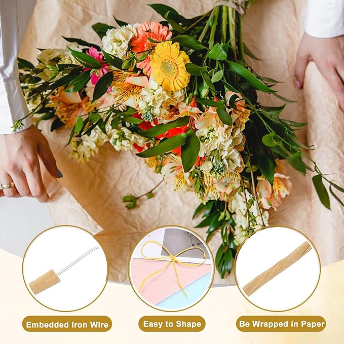uxcell 55 Yards Floral Bind Wire Wrap Twine, 1mm Floral Wire Vine Bind Wire Rustic Craft Wire for DIY Projects Flower Bouquet Making Wreath Gift Wrapping Wedding Decoration, Khaki