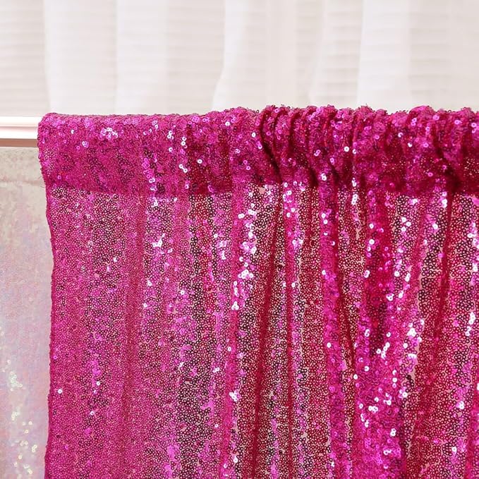 Poise3EHome Sequin Backdrop Curtain, 10Ft x 10Ft Hot Pink Glitter Photography Background Curtains, Sequence Backdrop Drapes for Wedding Party Festival Decor