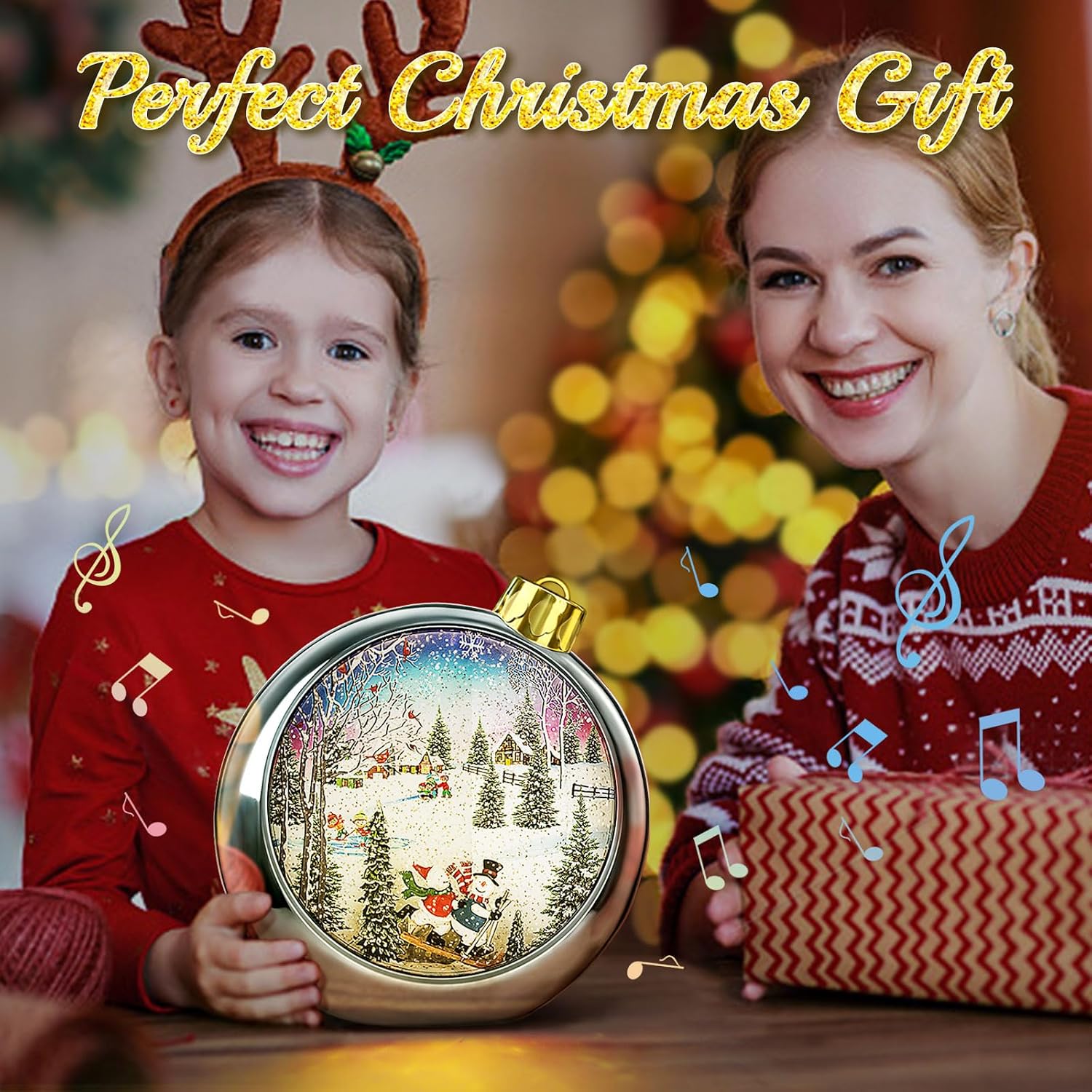 Large Christmas Snowman Snow Globe Light up Lantern with 8 Songs, 8.7" Silver Big Christmas Snow Globes for Kids Adults, 6H Timer & Dual Power, Snowglobes Christmas Decorations Indoor Gifts for Women