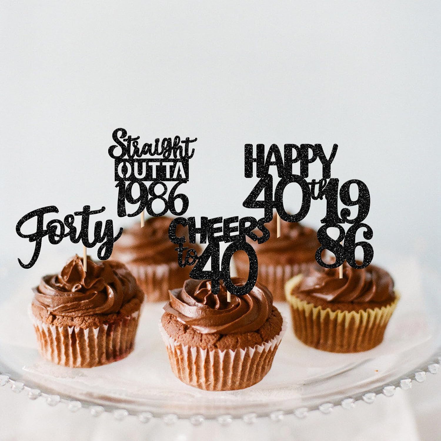 30PCS Black 40th Birthday Cupcake Toppers Glitter Forty Happy 40th Straight Outta 1986 Cupcake Picks for Cheers to 40 Years 40th Birthday Wedding Anniversary Party Decorations Supplies
