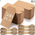 500 Pcs Kraft Paper Gift Tags with String 4.7" x 2.4" Cardboard Price Tag Name Tag Vintage Wedding Birthday Hang Brown Tags with Twine Blank Gift Tag for Wedding Birthday Holiday Art & Craft