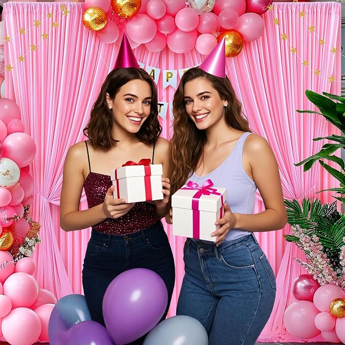 10ft x 10ft Pink Backdrop Curtains for Parties, Fabric Satin Background Curtain with Rod Pockets for Weddings, Birthday, Baby Shower, Photography, Graduation Party Backdrop Drapes, 2 Panels