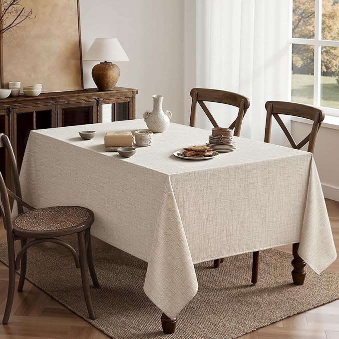 MIULEE Grayish White Linen Tablecloth 60x104 Inch Rectangle Table Cloth Waterproof,Stain Resistant & Wrinkle Resistant for Dining Party Wedding