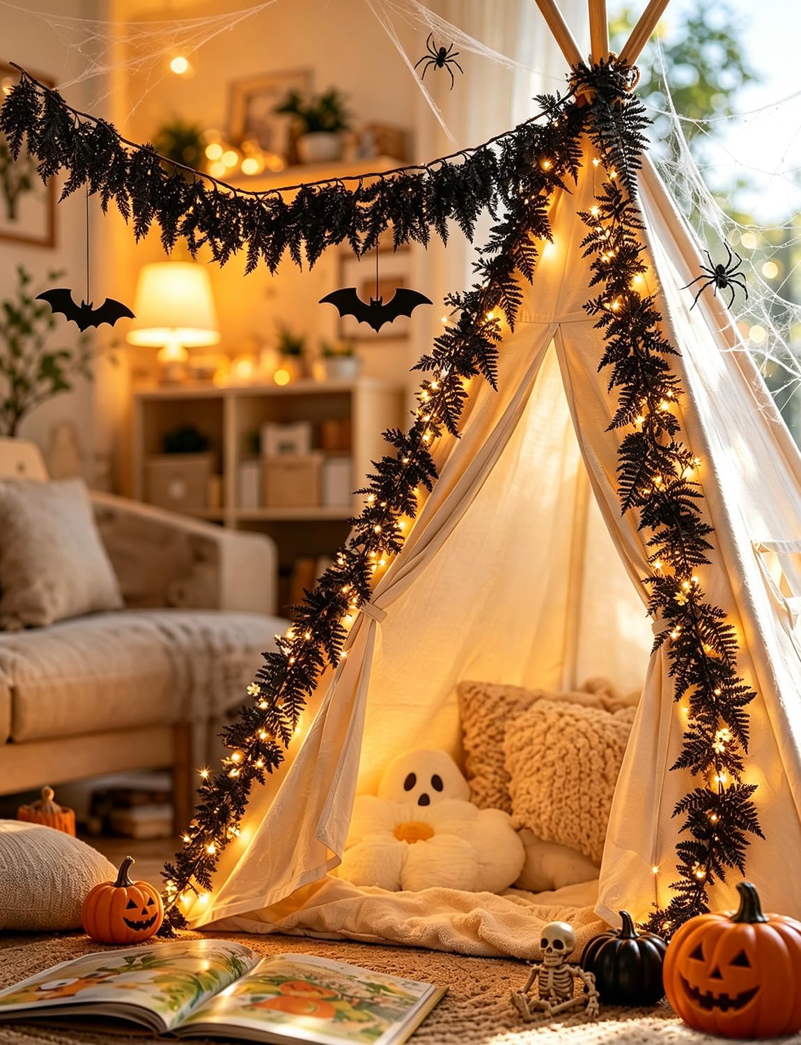 5.91 ft black halloween cedar pine garland, realistic, package contents