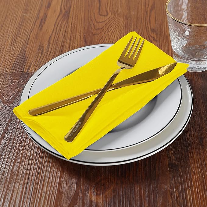 Cloth Napkins 17x17 inch Washable Polyester Dinner Napkins Soft Table Napkins for Wedding Party Dining Banquet(Yellow,12PCS)