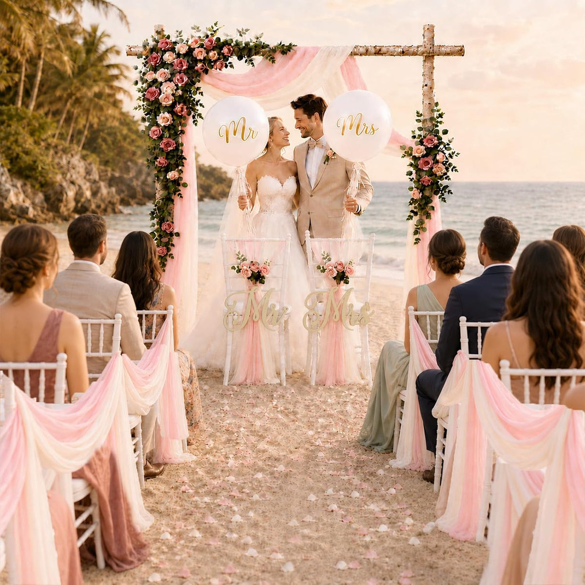 cinrobiye 45 pcs blush pink ivory wedding arch, side view