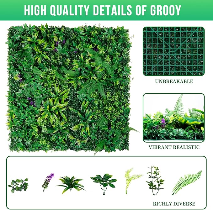 Artificial Boxwood Panels, Grass Wall Panels 20"x20"(12pcs), Privacy Hedge Fence Screen with UV Protection, Fake Greenery Backdrop for Indoor Wedding and Outdoor Garden Backyard