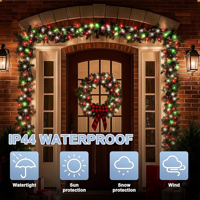 LAMPHOME 66ft Christmas Decorative Mini Lights, 200 LED Transparent Wire Fairy Starry String Lights Plug in, 16 Lighting Modes for Outdoor Xmas Tree Wedding Party Decoration (Red Green White)
