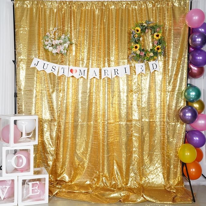 Poise3EHome 7Ft x 7Ft Gold Sequin Backdrop, Glitter Thick Satin Sequin Background Drapes Sequence Xmas Thanksgiving Backdrop for Wedding Party Holiday Festival Decor