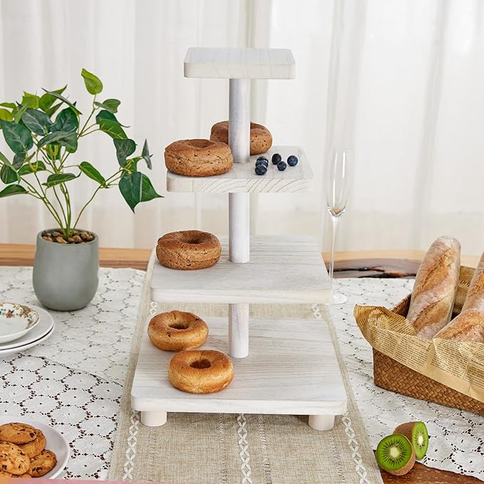 4 Tier Cupcake Stand,Wood Cake Stand with Tiered Tray Decor,Rustic Cake Stand,Cupcake Display for Home Tea Party, Birthday, Wedding, Farmhouse Decor,Woodland Baby Shower…