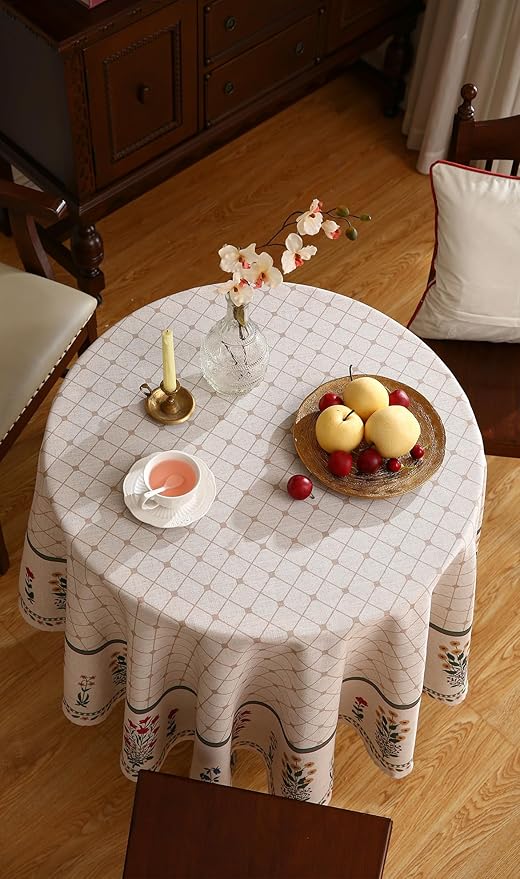 ISAENNE Designer Vintage Linen Floral Round Tablecloth,Fall Colorful Modern Table Cloth,Anti-Wrinkle Decor Tablecloths for Dining Thanksgiving Kitchen Christmas,Diameter 67"-Bertina E