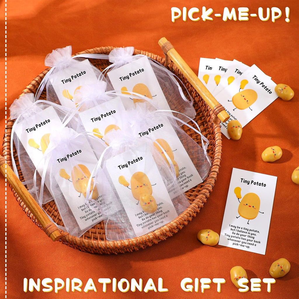 Huwena 100 Sets Mini Potato Employee Appreciation Gift Bulk Resin Cute Inspirational Potato with Funny Card and Bag Positive Back to School Gifts for Student Teacher Coworkers Staff Team Nurse