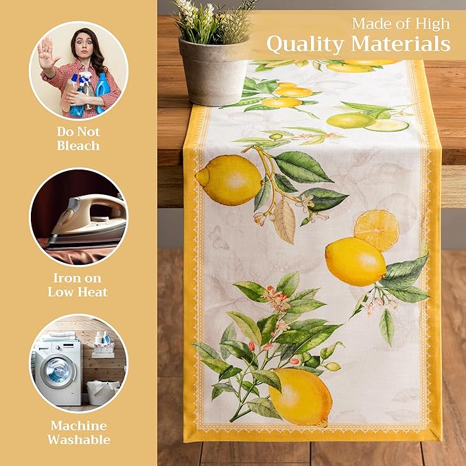 Maison d' Hermine Table runner 100% Cotton Single Layer Table Runners 72 inches long Decorative for Home Kitchen Dining Party Baby Shower Wedding Bridal Shower Spring Summer (Limoncello, 14.50" x 72")