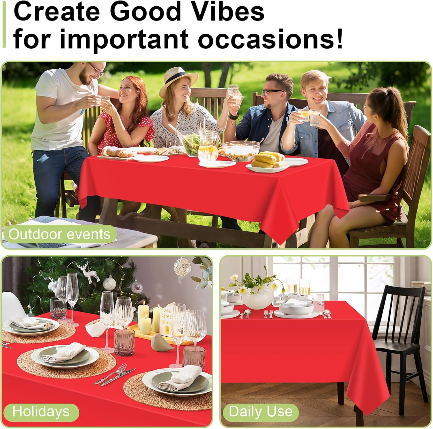 QIKSION Red Plastic Table Cloth Disposable 2 Pack, 54 x 108 Inch Tablecloths for Valentines, Mothers Day, Birthday Party, Christmas Decorations, Rectangle Table Cover