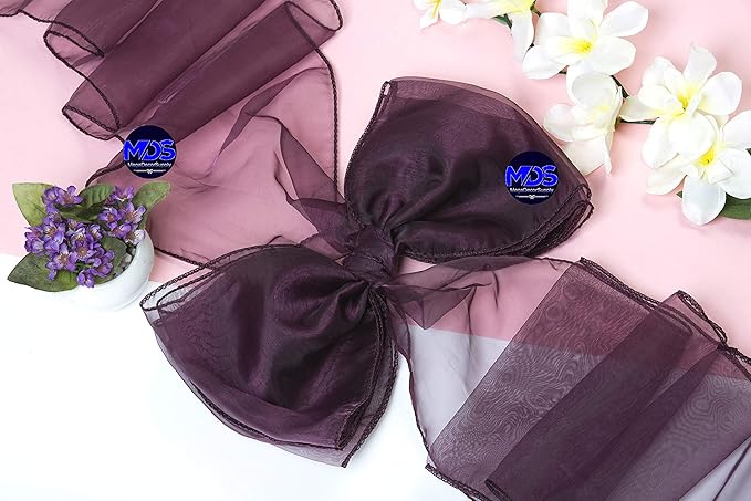 MDS Pack of 200 PCS Organza Chair Sashes Wider Dining Chair Bows Ribbon Tie Back for Wedding Party Birthday Bridal Shower Reception Event Banquet Home Chair Cover Decoration - Plum