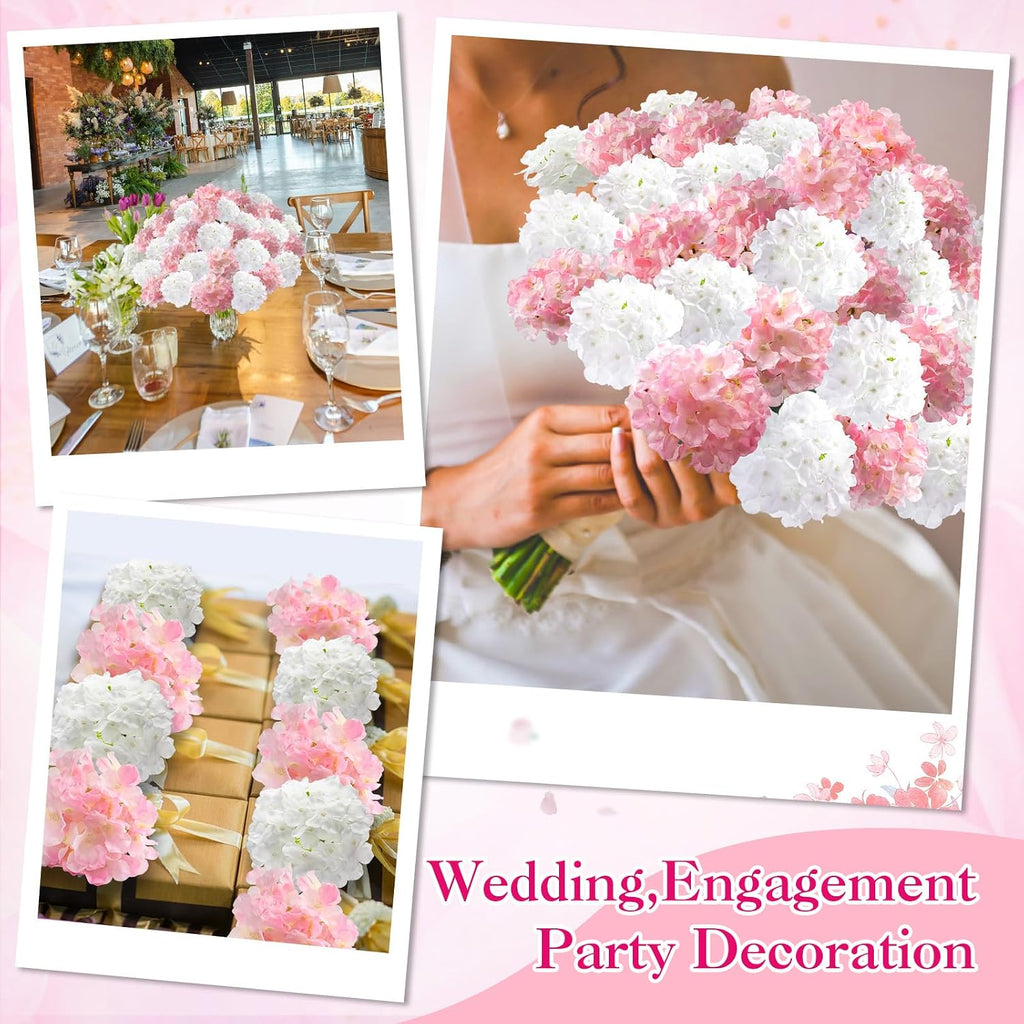 tigeen 100 pcs pink,white hydrangea artificial flowers bulk, close-up detail