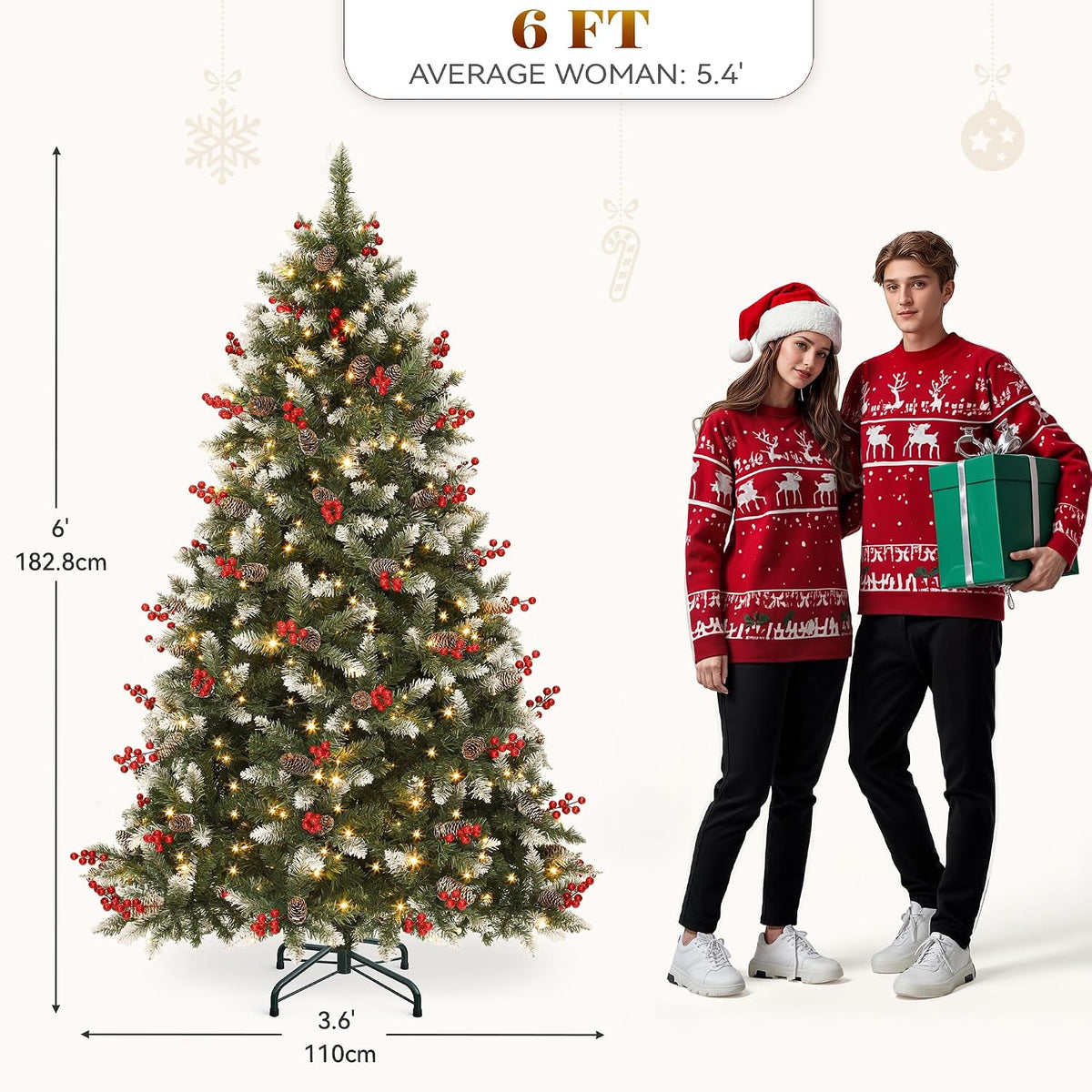 yitahome prelit pre-decorated christmas tree 6ft with remote, front angle view