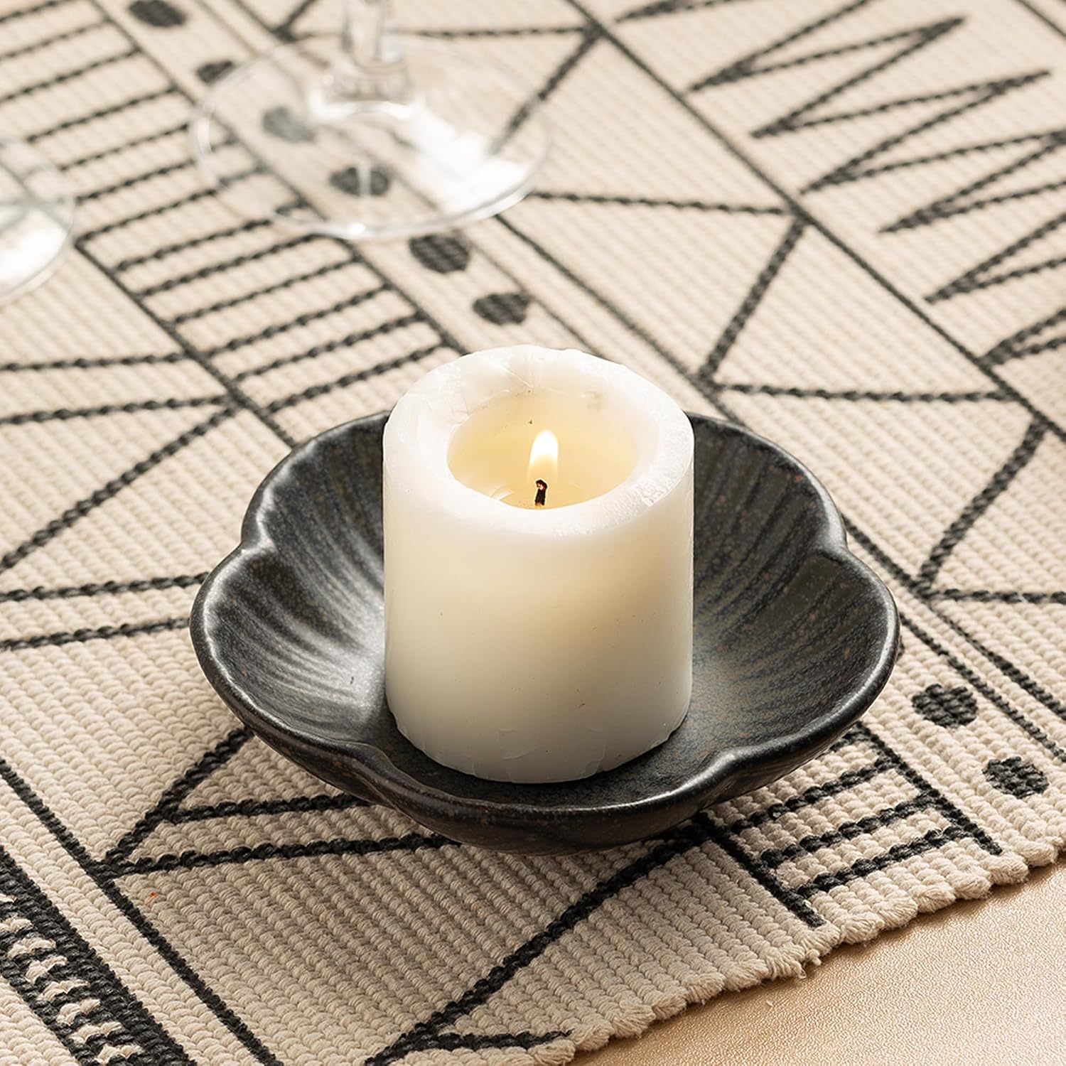 Ceramic Pillar Candle Holder, Incense & Tealight Tray, Black | Ceramic pillar candle holder for tealights, incense, and palo santo. Easy to clean. Ideal for home decor and aromatherapy.