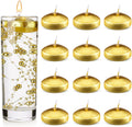 Nuanchu 12 Pack 1.65 Inch Floating Candles or Centerpiece Unscented Wax Burning Water Floating Candle Set for Cylinder Vase Wedding Party Gifts Pool Home Decor(Gold)