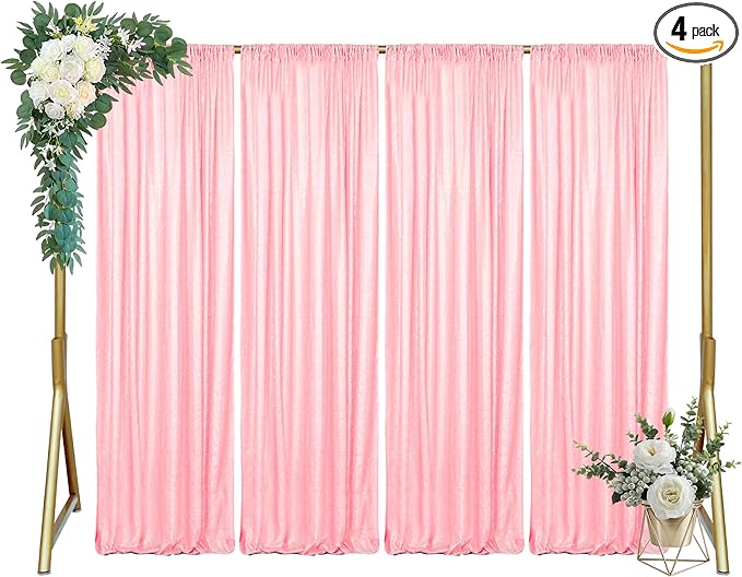 ShinyBeauty Pink Sequin Backdrop 4x10ft Sequin Backdrop Curtains 4 Pack Backdrop for Party Sparkly Curtain Selfie Wall for Parties Wedding Decoration