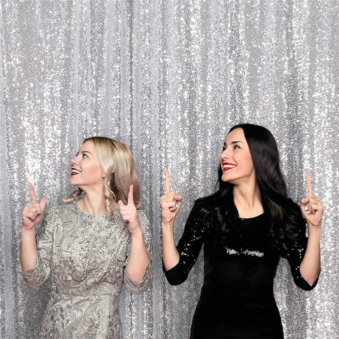 Eternal Beauty Silver Sequin Backdrop, 6x8 Ft Glitter Background Curtains for Shimmer Photography Party Wedding Birthday Back Drop Decor