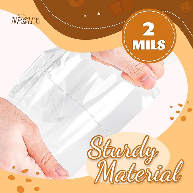 NPLUX 100 Pack Cellophane Bags Small Plastic Cookie Bag Clear Treat Bags with Twist Ties for Small Gift Party Favors, Bakery, Candy, Popcorn (6×10In)