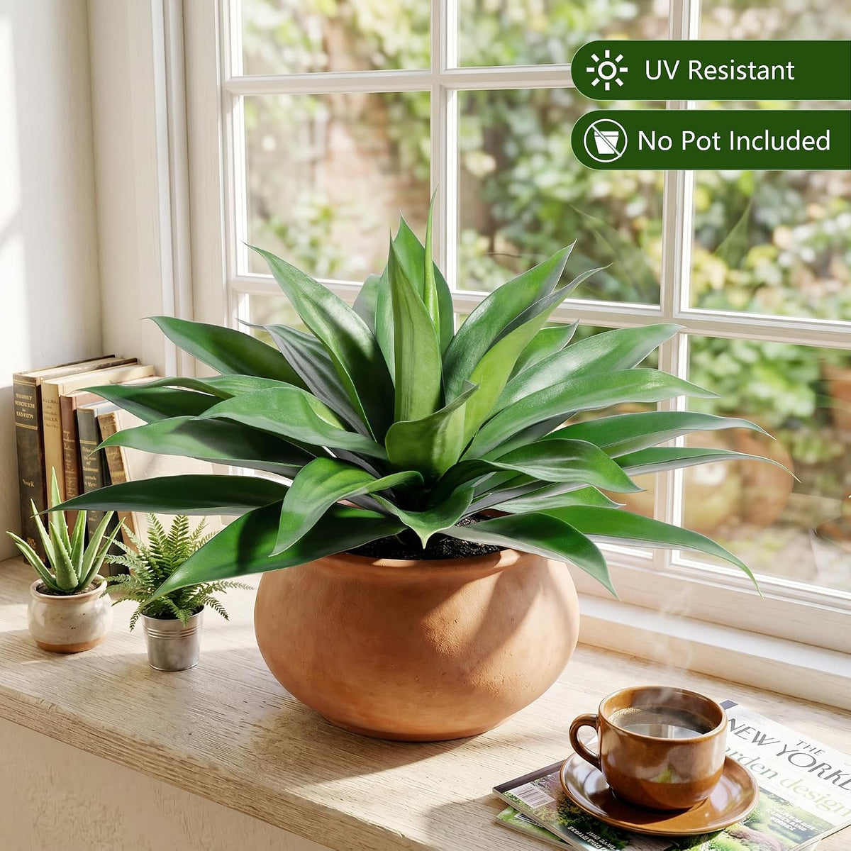 Ttranewsoo 28 Inch Artificial Agave Plants Outdoor Set of 2, Large Faux Succu...