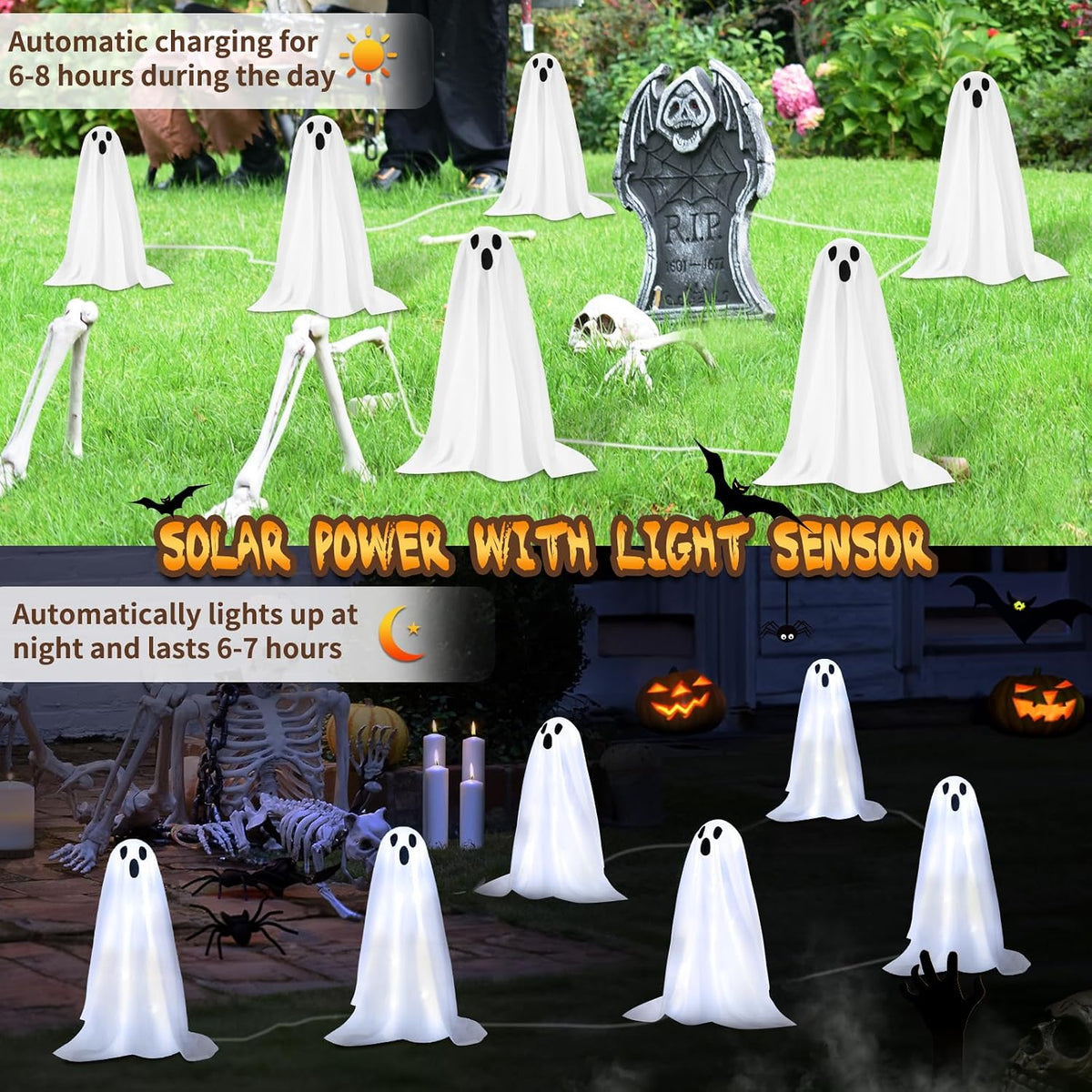 Halloween Decorations, 6 Pack Solar Ghost String Stake Lights 12.8 FT