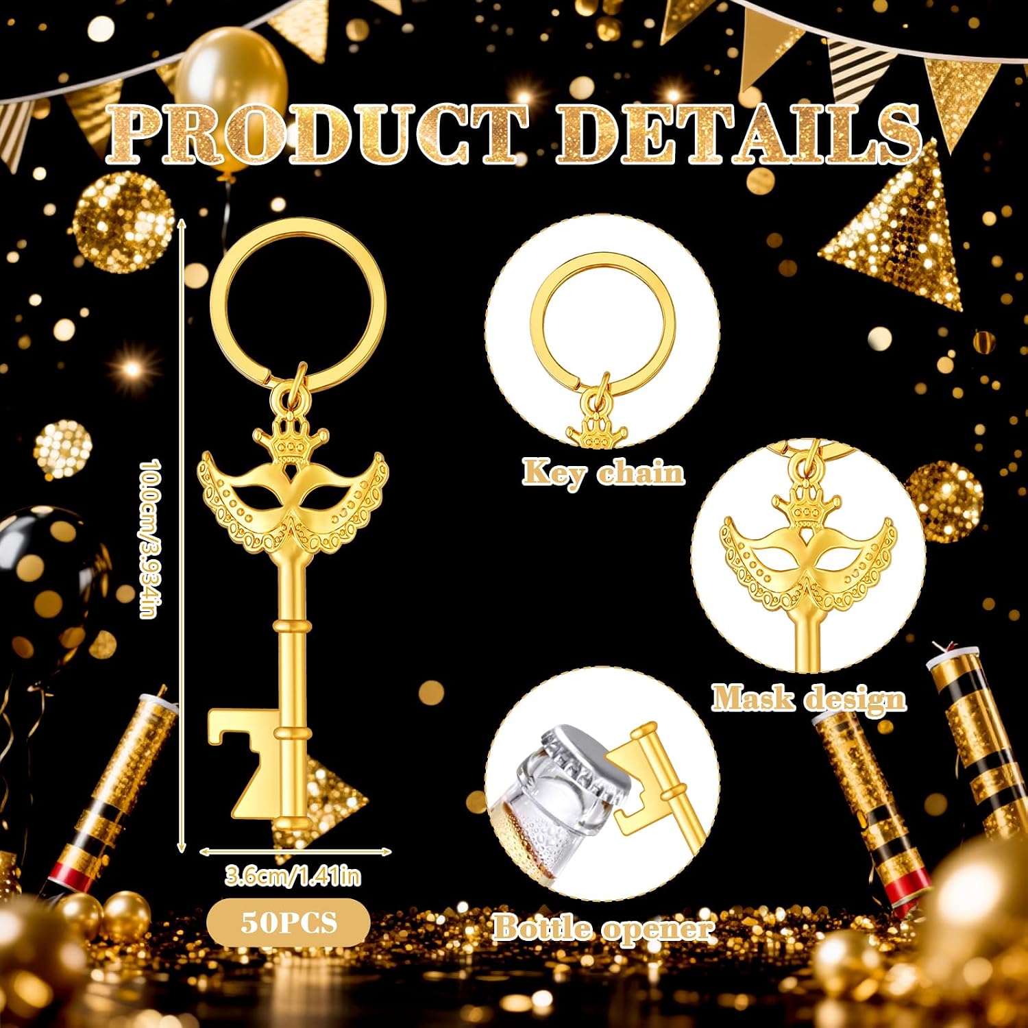 50Pcs Crown Mask Bottle Openers, Masquerade Party Wedding Favors Gifts Bulk | Zinc Alloy, Organza Bags, Thank You Tags, Masquerade Party, Weddings, Bridal Showers, Guest Return Gifts