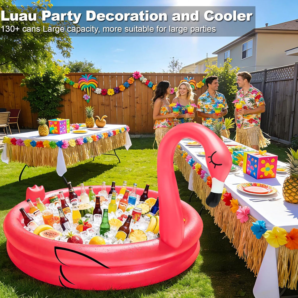 Inflatable Flamingo Cooler 130+ Cans Large Capacity Pool Party Decorations | Bottom Quick-Drain, Luau Party Decor, Flamingo Beach Hawaiian Birthday Party Supplies, Tropical Themed Summer Drink Cooler