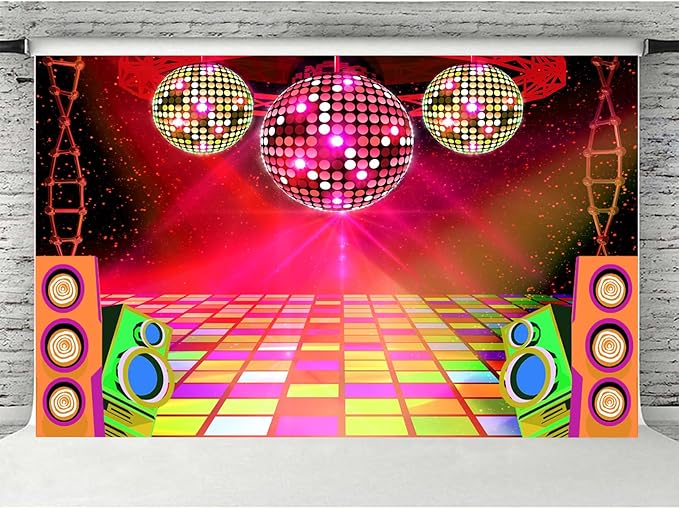 Dance Party Backdrop Retro 80s 90s Theme Stage Dance Ball Music Birthday Party Decoration DJ Photography Background 6 x 4 ft for Baby Shower Picture Photo Shoot Polyester Fabric,Purple