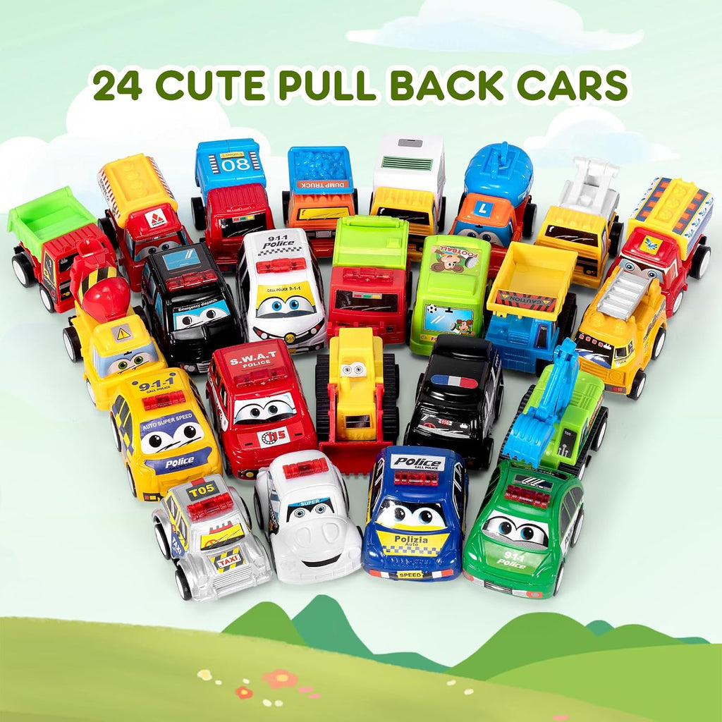 SUGFUT 24 PCS Prefilled Easter Eggs with Toys Pull Back Cars Easter Basket Stuffers for Toddler Gifts for Kids - Easter Party Favors
