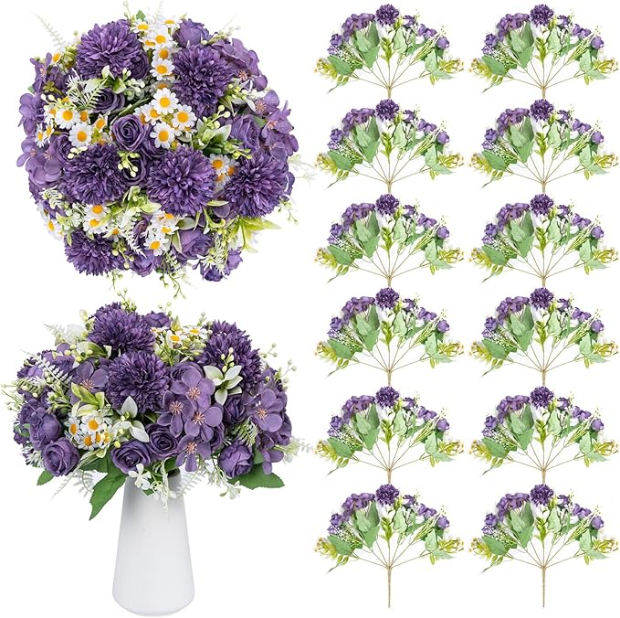 12 Packs Peonies Artificial Flowers,Silk Artificial Peonies Flowers Fake Peony Faux Floral Arrangements Bouquet for Centerpiece Table Wedding Party Home Decor Purple