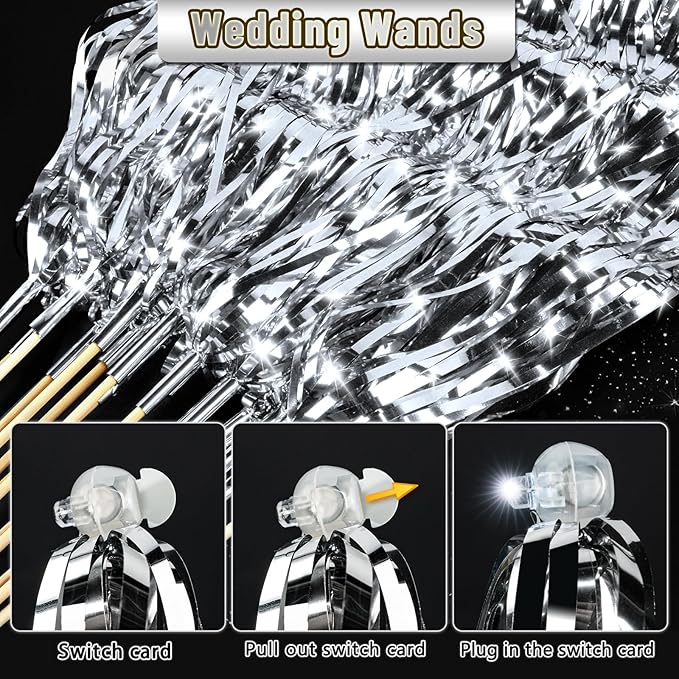 100 PCS Wedding Wands, Silver Wedding Light Sticks for Send Offs and Parties