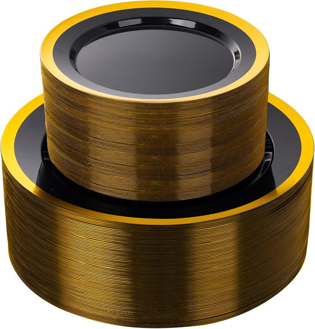 supernal 120-pack black and gold plastic plates, 60, main product view