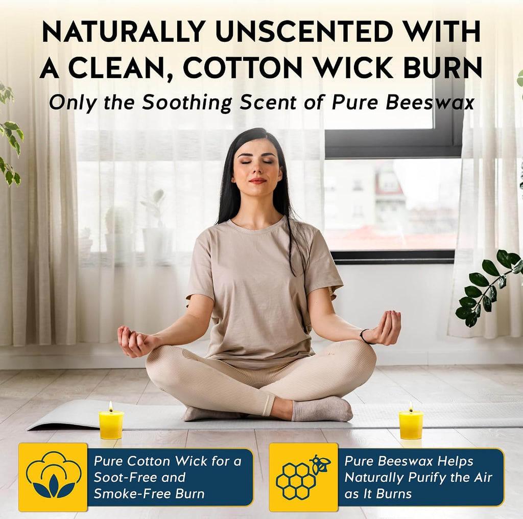 12 Pack of Beeswax Votive Candles - 100% Pure, Natural Beeswax with Natural Light Honey Scent - 15 Hour Burn - Alternative Imagination