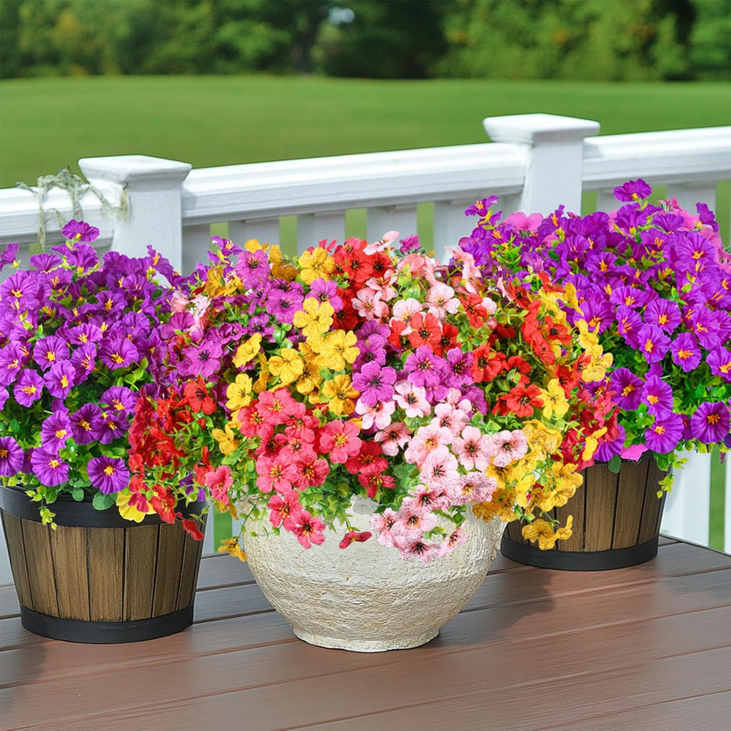 lylyfan 30 bundles 14'' artificial flowers for outdoor showing dimensions
