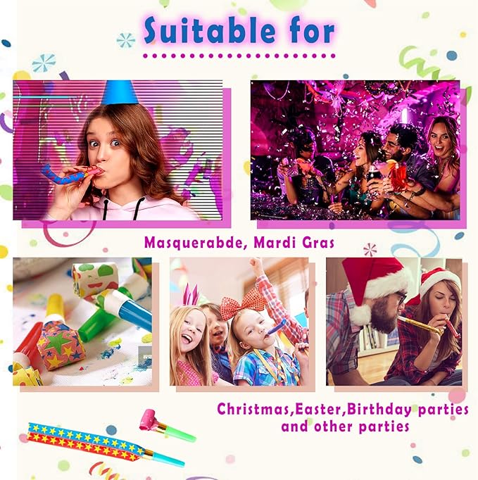 75 PCS Noisemakers Funny Party Blower Colorful Birthday Blow Horns Whistles New Years Favors Noise Makers (75)