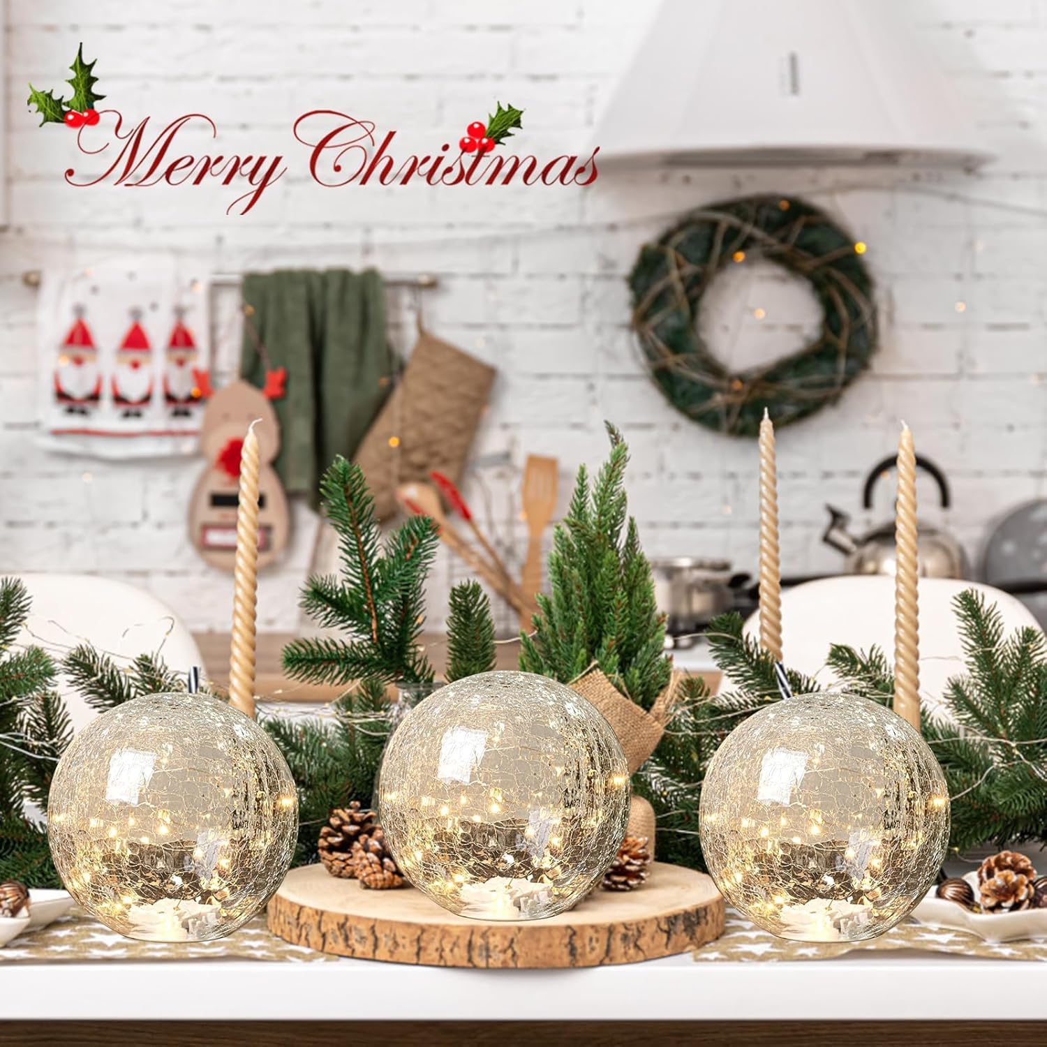 6 Inches Crackle Globe LED Lamp Battery Operated with Timer, Gold Mercury Crackled Glass Ball Light with Bottom Switch for Festival Christmas Decoration, Home Living Room Indoor