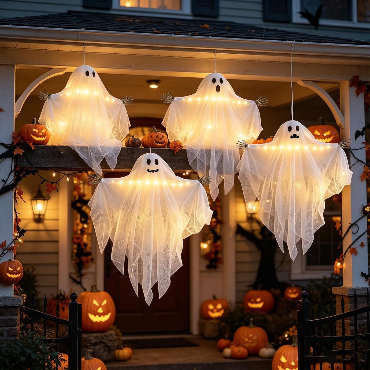 Halloween Decorations Outdoor 4 Pack 27.5" Light up Hanging Ghosts Decor