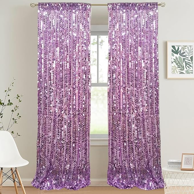 9x9FT Big Sequin Purple Backdrop Curtains, Sequin Photo Backdrop Payette Backdrop Curtain Panels, Shimmer Fabric Photography Backdrop for Wedding Party Christmas Decoration