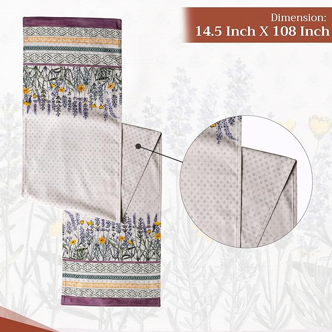 Maison d' Hermine Table Runner 100% Cotton Double Layer Table Runners 108 inches Long Decorative for Home Kitchen Dining Party Wedding Bridal Shower Spring Summer (Fanny Lavender, 14.50" x 108")