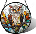 Stained Glass Window Hanging, Owl Colorful Leaves Birds Sun Catchers Diamond Glass Panel Hangings Suncatcher Decor for Birthday for Women, Men, Wife, Aunt, and Mom 9.8 in